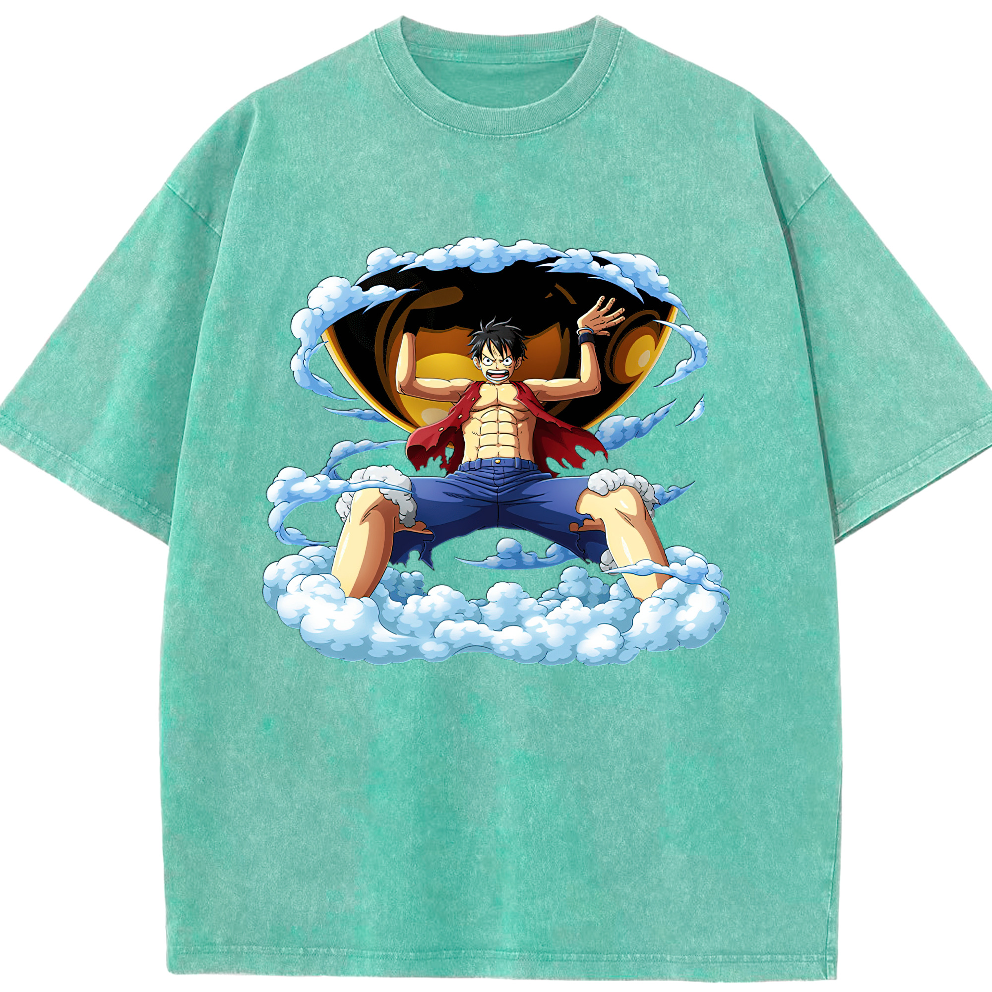 ワンピース モンキー・D・ルフィ ONE PIECE Monkey D. Luffy 綿100% ヴィンテージ風 半袖Tシャツ（フロントプリント）